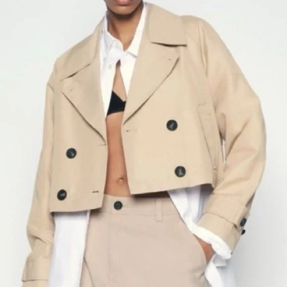 NWT Zara cropped trench jacket in taupe brown. - Picture 2 of 7